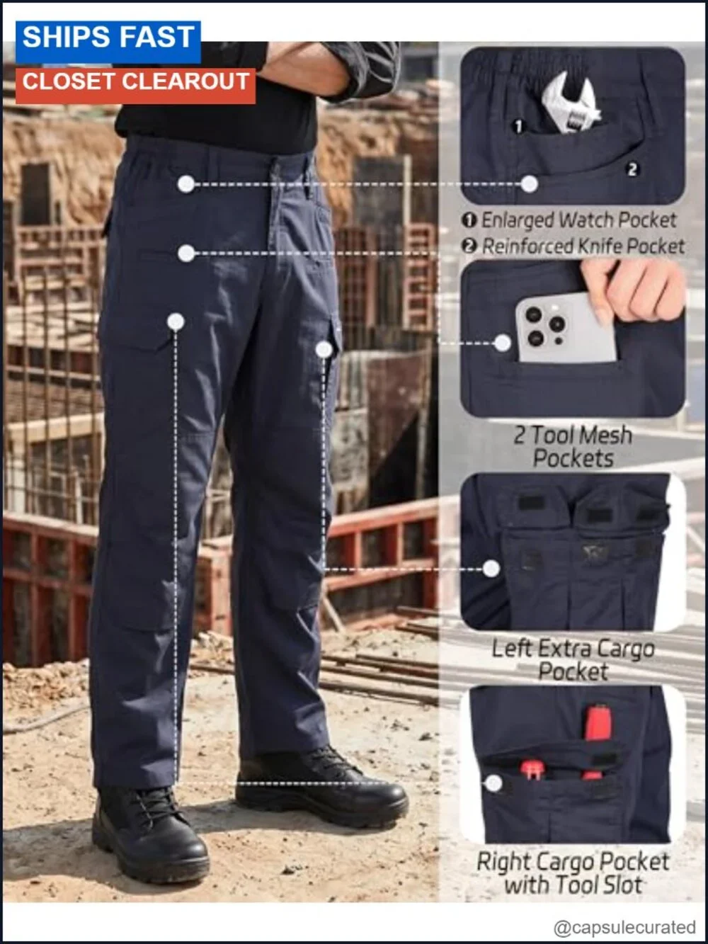 FR Cargo Pants Men's Lightweight Stretch Ripstop Work Utility Pants